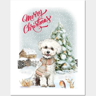 Bichon Frise Merry Christmas Santa Dog Posters and Art